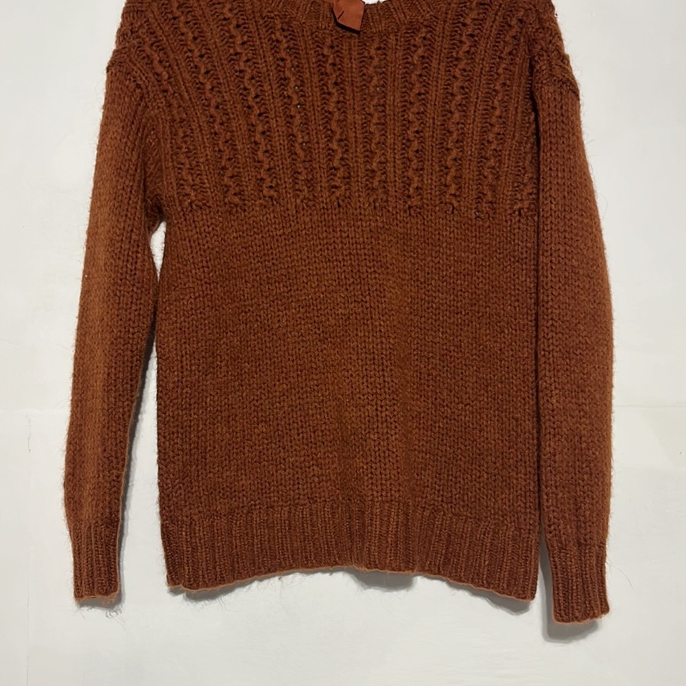 Aerie Rust Orange Knit Chunky Tie Open Back Wool Alpaca Mix Sweater Size XS - Picture 4 of 10